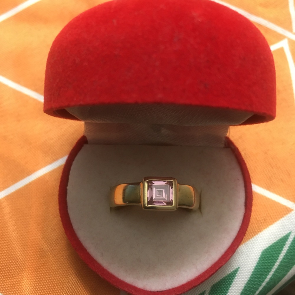 925 Silver Gold Plated Square Pink CZ